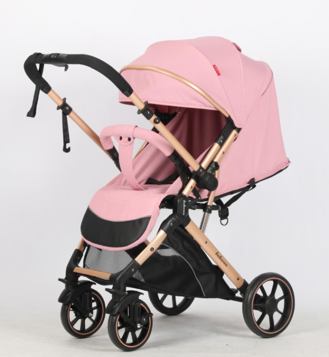 Carucior Sport Pentru Copii, Maner reversibil, Suport biberon, Plasa de tantari, Copertina extensibila, Cu suspensii, Recomandat transport par avion, Roz [5]