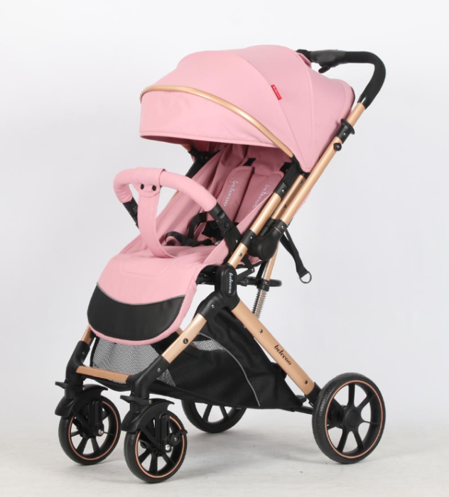 Carucior Sport Pentru Copii, Maner reversibil, Suport biberon, Plasa de tantari, Copertina extensibila, Cu suspensii, Recomandat transport par avion, Roz [7]