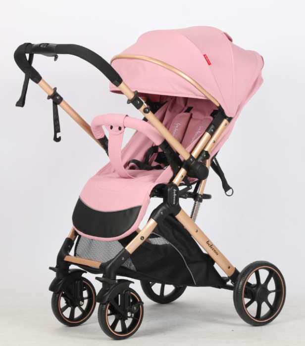 Carucior Sport Pentru Copii, Maner reversibil, Suport biberon, Plasa de tantari, Copertina extensibila, Cu suspensii, Recomandat transport par avion, Roz [6]
