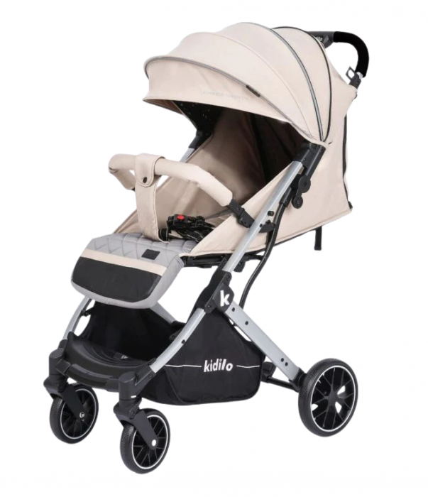 Carucior sport, pliere tip troler, pozitie de somn, cu suspensii, cu copertina rezistenta la apa, Bej [2]