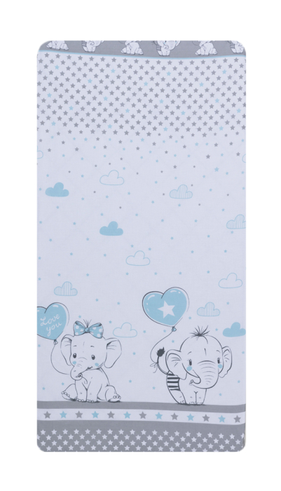 Cearceaf din bumbac pentru saltea 120x60 cm, Love Elephants Blue, Beberoyal [1]