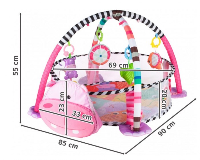 Centru de activitati 3 in 1 si saltea de joaca "Happy Hippo" pentru copii si bebelusi cu 4 jucarii si 30 de bile multicolore [8]