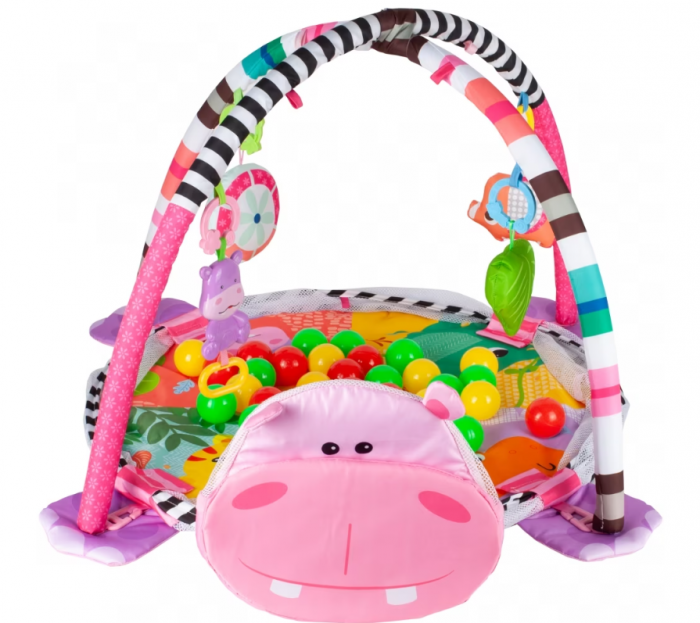 Centru de activitati 3 in 1 si saltea de joaca "Happy Hippo" pentru copii si bebelusi cu 4 jucarii si 30 de bile multicolore [3]