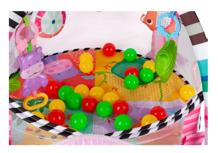 Centru de activitati 3 in 1 si saltea de joaca "Happy Hippo" pentru copii si bebelusi cu 4 jucarii si 30 de bile multicolore [5]