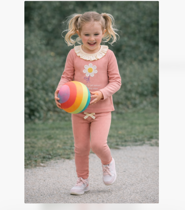 Compleu fete, cu broderie, roz [4]