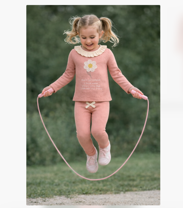 Compleu fete, cu broderie, roz [2]