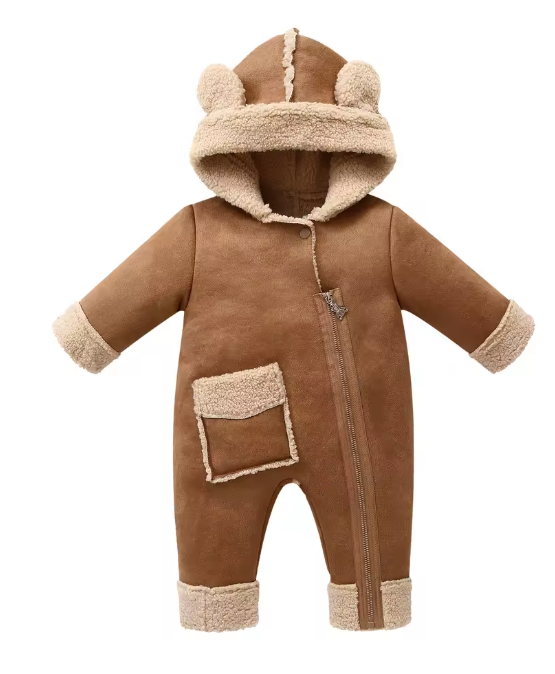 Combinezon bebelusi, Din blanita, Cu gluga si buzunar, Bej [1]