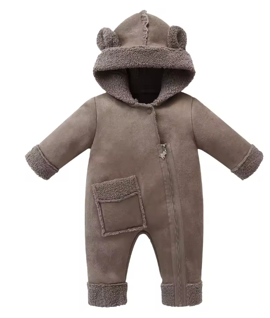 Combinezon bebelusi, Din blanita, Cu gluga si buzunar, Maro [1]