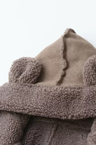 Combinezon bebelusi, Din blanita, Cu gluga si buzunar, Maro [2]