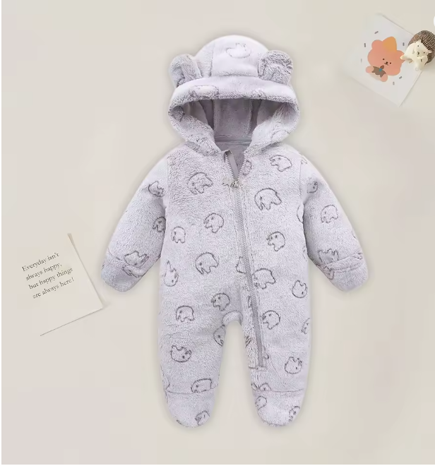 Combinezon bebelusi, Flausat, Cu urechi, Gri [2]