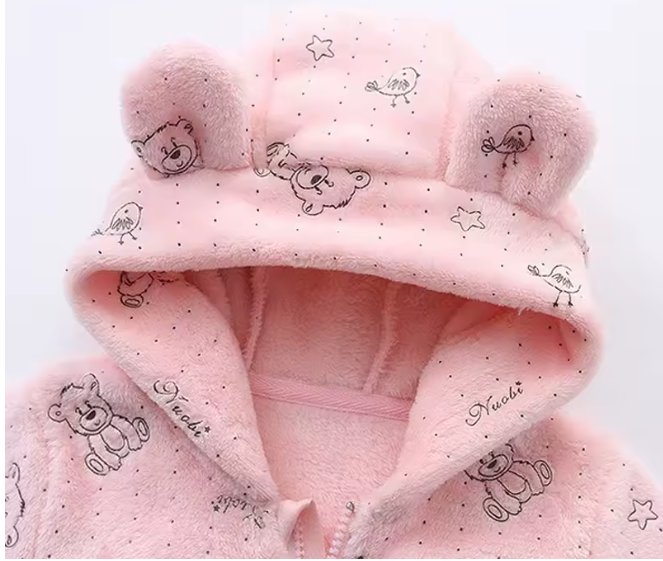 Combinezon bebelusi, Flausat, Cu urechi, Roz cu Ursuleti [3]