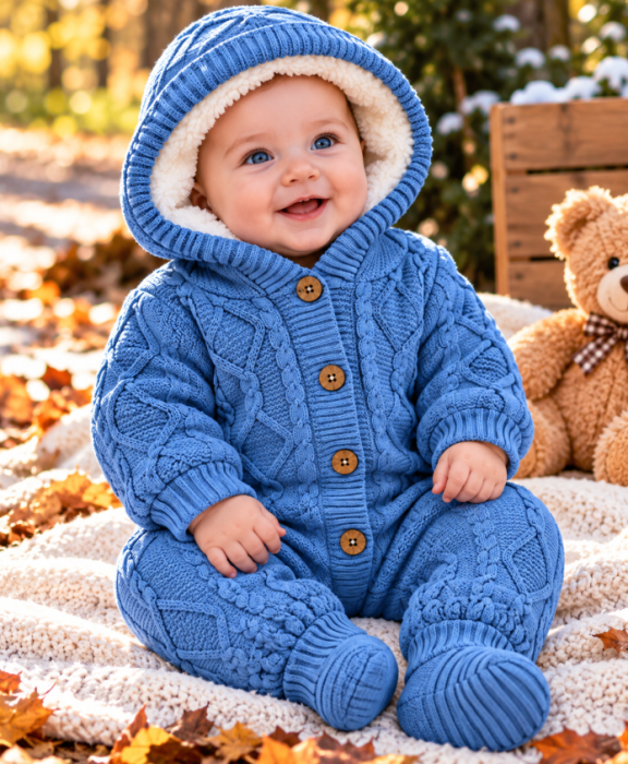 Combinezon tricotat, pentru bebe, Imblanit integral, Albastru [2]