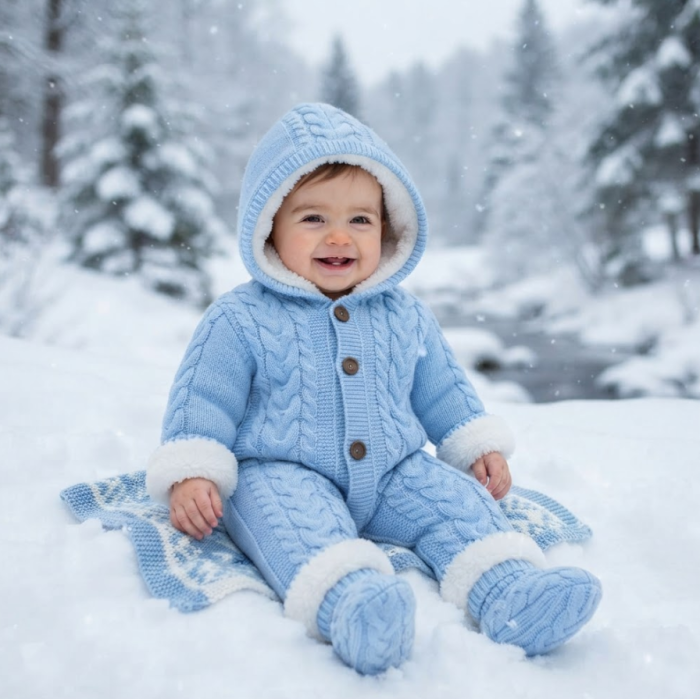 Combinezon tricotat, pentru bebe, Imblanit integral, Bleu [2]