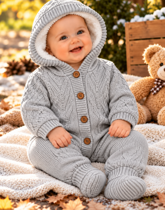Combinezon tricotat, pentru bebe, Imblanit integral, gri [2]