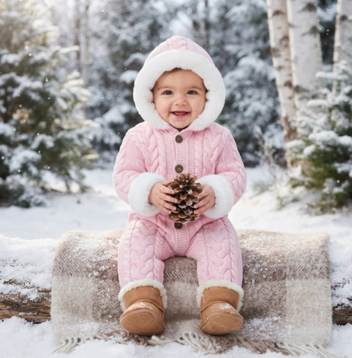 Combinezon tricotat, pentru bebe, Imblanit integral, roz [2]