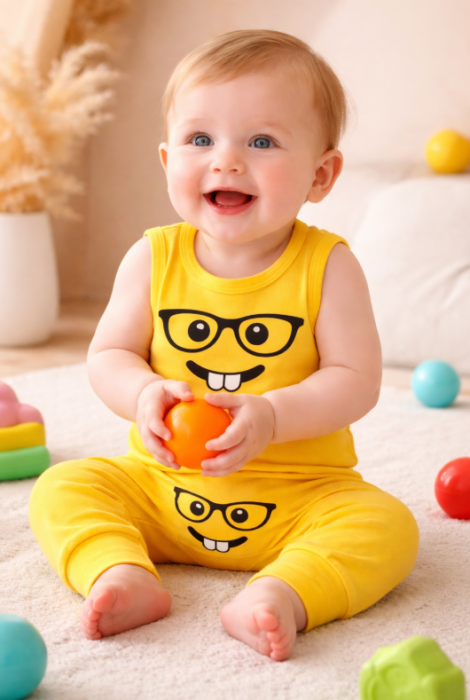 Compleu 2 piese, Imprimeu Emoji, Bebe dintisori [2]