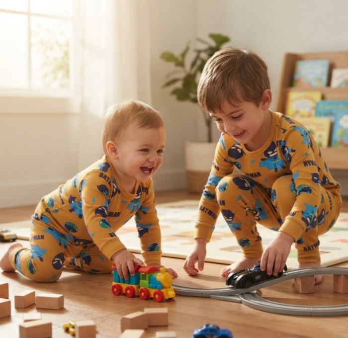 Compleu 2 piese, pentru copii, tip pijama, din bumbac 100%, Batman [3]
