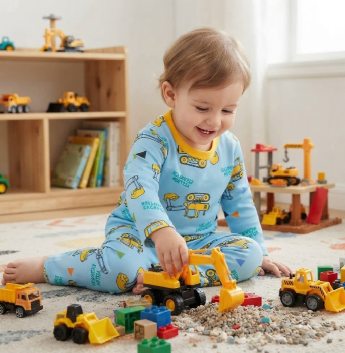 Compleu 2 piese, pentru copii, tip pijama, din bumbac 100%, Cars, Bleu [2]