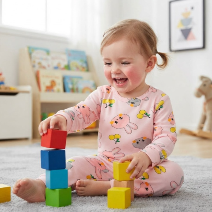 Compleu 2 piese, pentru copii, tip pijama, din bumbac 100%, Iepuras [2]