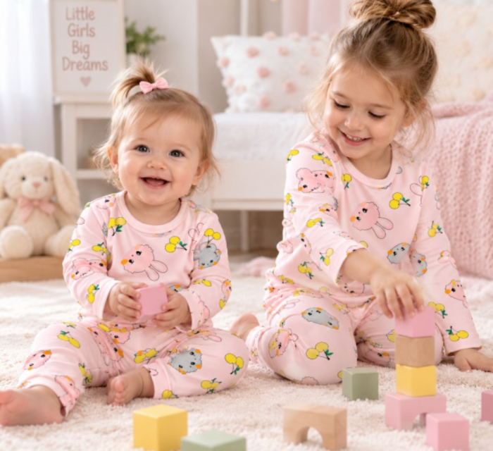 Compleu 2 piese, pentru copii, tip pijama, din bumbac 100%, Iepuras [3]