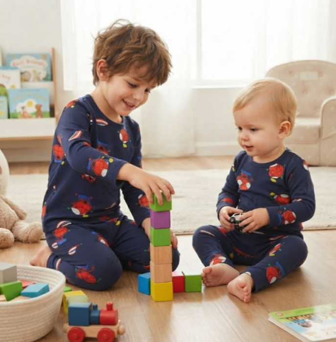 Compleu 2 piese, pentru copii, tip pijama, din bumbac 100%, Micul Spideramn [3]