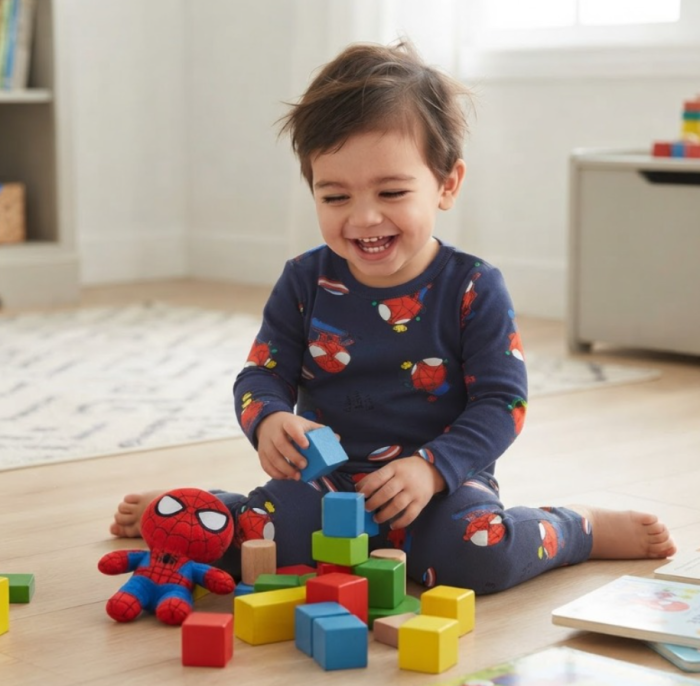 Compleu 2 piese, pentru copii, tip pijama, din bumbac 100%, Micul Spideramn [2]