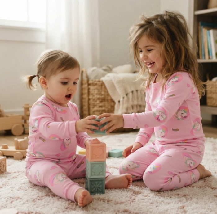 Compleu 2 piese, pentru copii, tip pijama, din bumbac 100%, Pony [2]