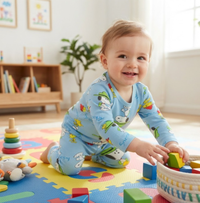 Compleu 2 piese, pentru copii, tip pijama, din bumbac 100%, Snoopy [2]