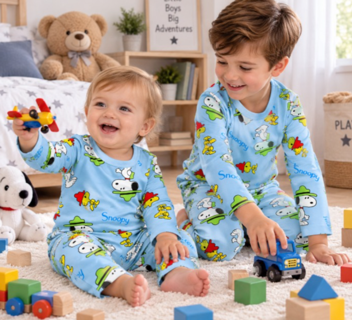 Compleu 2 piese, pentru copii, tip pijama, din bumbac 100%, Snoopy [3]