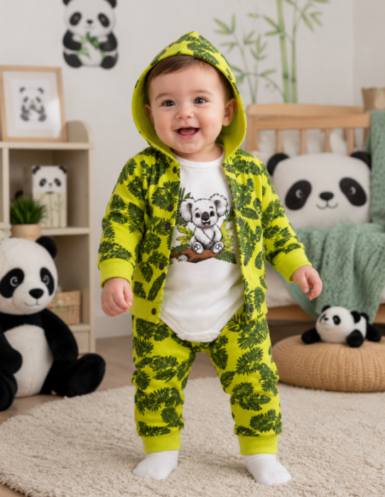 Compleu 3 piese, cu body, Eu sunt regele, Verde neon [2]