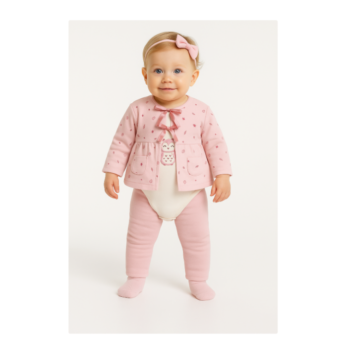 Compleu 3 piese, cu body, Iepuras, roz [2]