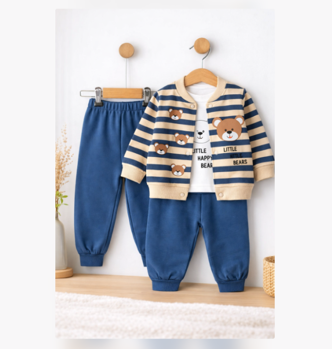 Compleu 3 piese, cu body, Ursuleti, Bej [2]