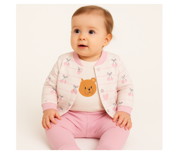 Compleu 3 piese, cu body, Ursuletul la cirese, Roz [2]