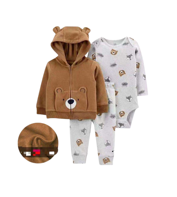 Compleu 3 piese, flausat, Maro [2]