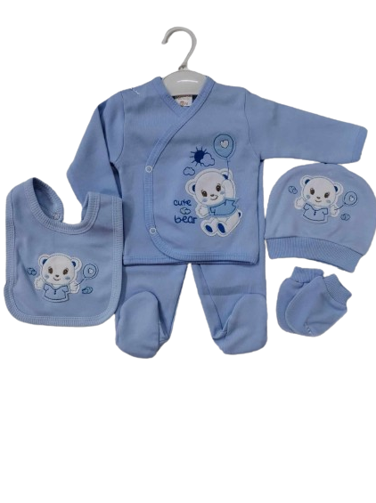 Compleu 5 piese, 0-3 luni, model ursulet cu balonase, albastru [1]