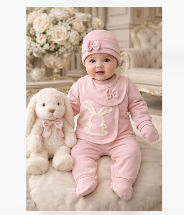 Compleu copii, 5 piese, Iepuras brodat, Roz Pudrat [2]