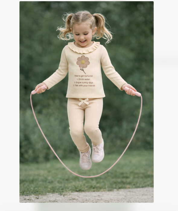 Compleu fete, cu broderie, Bej cu ivoire [2]