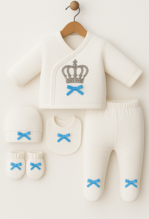 Compleu nou nascut, 5 piese, Micul Print, Alb-Turcoaz [2]