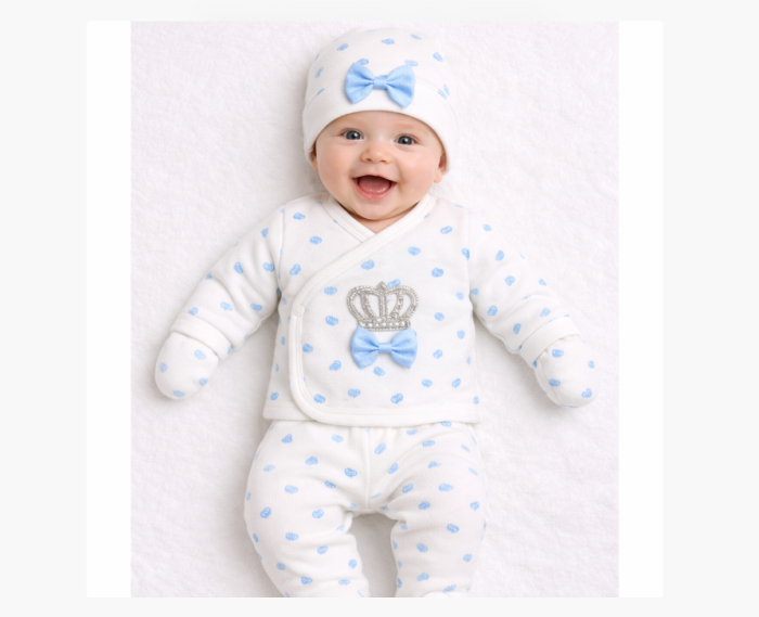 Compleu nou nascut, 5 piese, Micul Print, Alb-Turcoaz Cu Imprimeu [2]