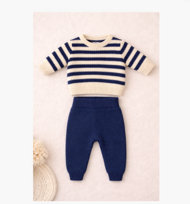 Costumas bebe, 2 piese, tricotat, Albastru [2]