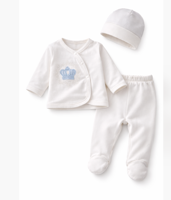 Costumas nou nascut, 0-3 luni, 3 piese, Coronita regala, Albastru [2]