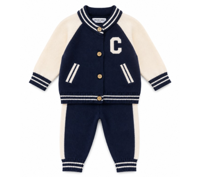 Costumaș tricotat 2 piese pentru bebeluși, American Boy, Bleumarin [2]