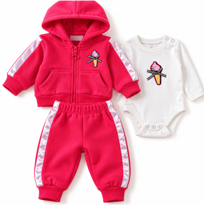 Costumaș vătuit pentru bebe, 3 piese, cu body cu mânecă lungă, Ice Cream [3]