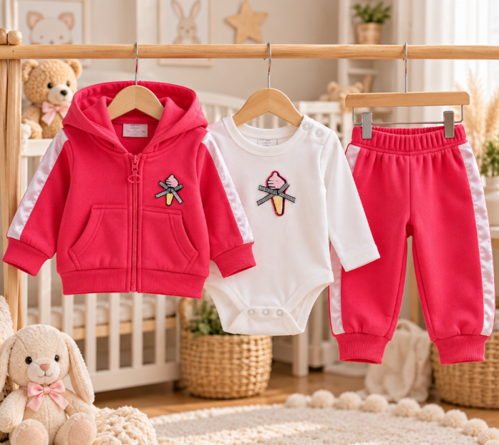 Costumaș vătuit pentru bebe, 3 piese, cu body cu mânecă lungă, Ice Cream [2]