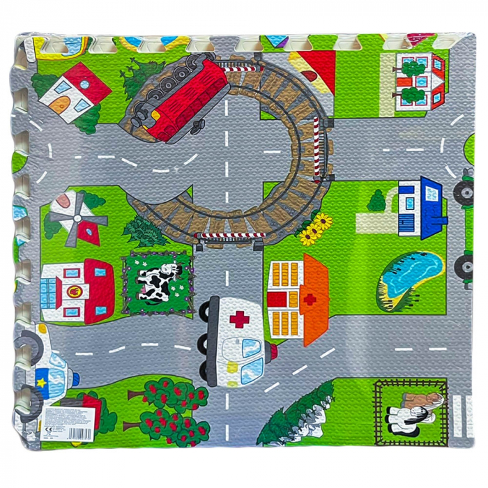 Covoras Buretat, Tip puzzle, Sa invatam semnele de circulatie, 120x120 Cm [1]