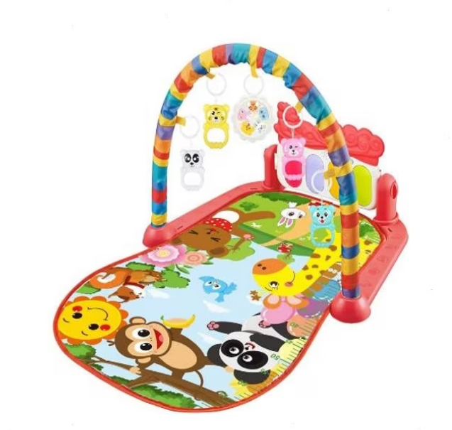 Covoras de joaca bebelusi cu pian si jucarii senzoriale, rosu [2]
