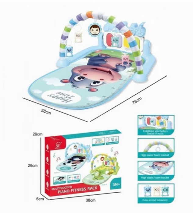 Covoras de joaca, tip salteluta,  cu pian si arcada cu jucarii Albastru, centru de activitati bebelusi, +3 luni, albastru [2]