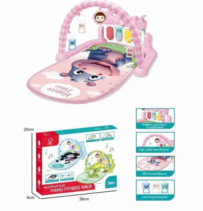 Covoras de joaca, tip salteluta, cu pian si arcada cu jucarii, centru de activitati bebelusi, +3 luni, roz [2]