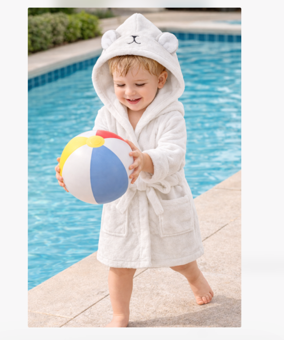 Halat de baie pentru copii cu glugă, Super absorbant, Alb [2]