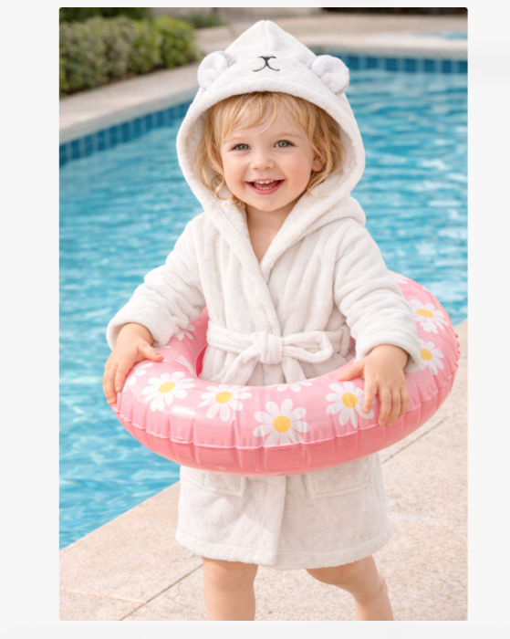 Halat de baie pentru copii cu glugă, Super absorbant, Alb [3]